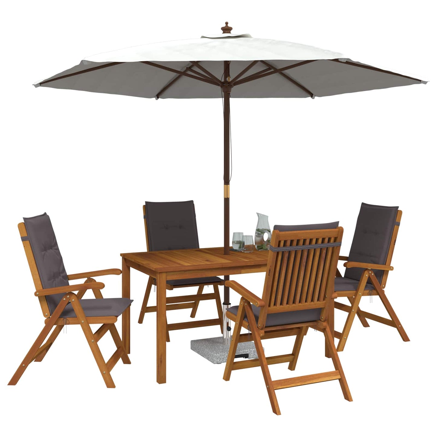 5-Piece Garden Dining Set Naturfarvet Massivt Akacietræ