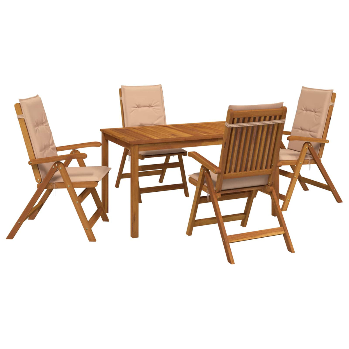 5-Piece Garden Dining Set Naturfarvet Massivt Akacietræ