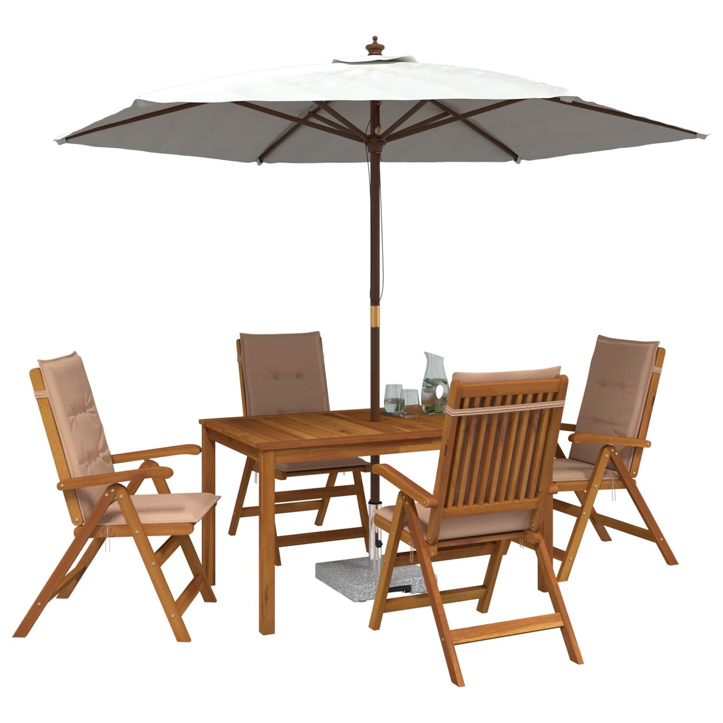 5-Piece Garden Dining Set Naturfarvet Massivt Akacietræ