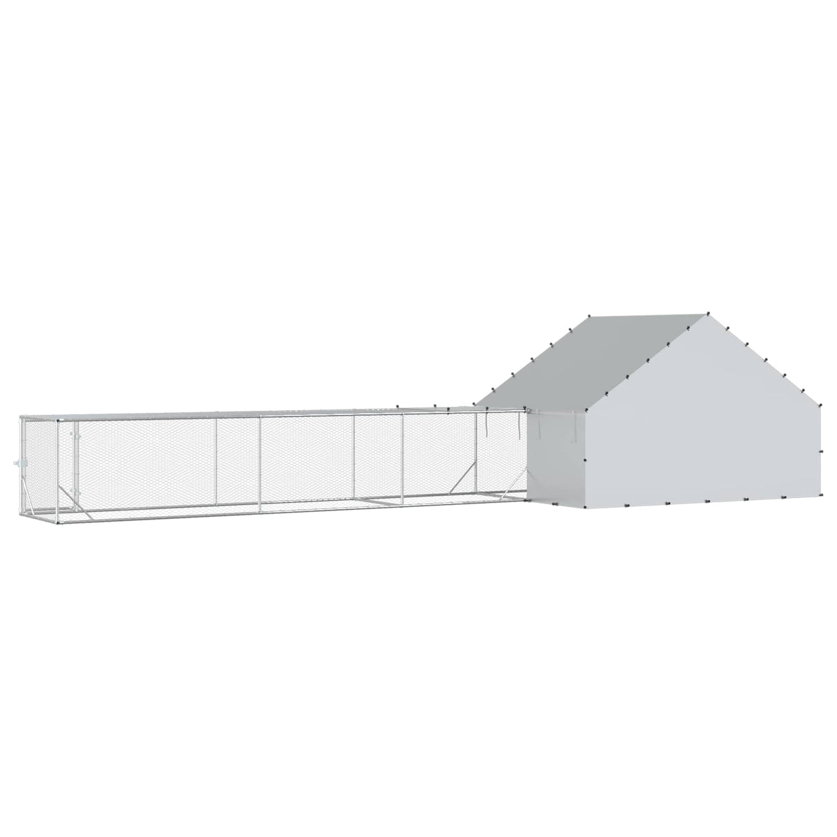 Kyllingehus med Tag og Indhegning 2 stk. Sølv 8 x 2 x 1,9 m