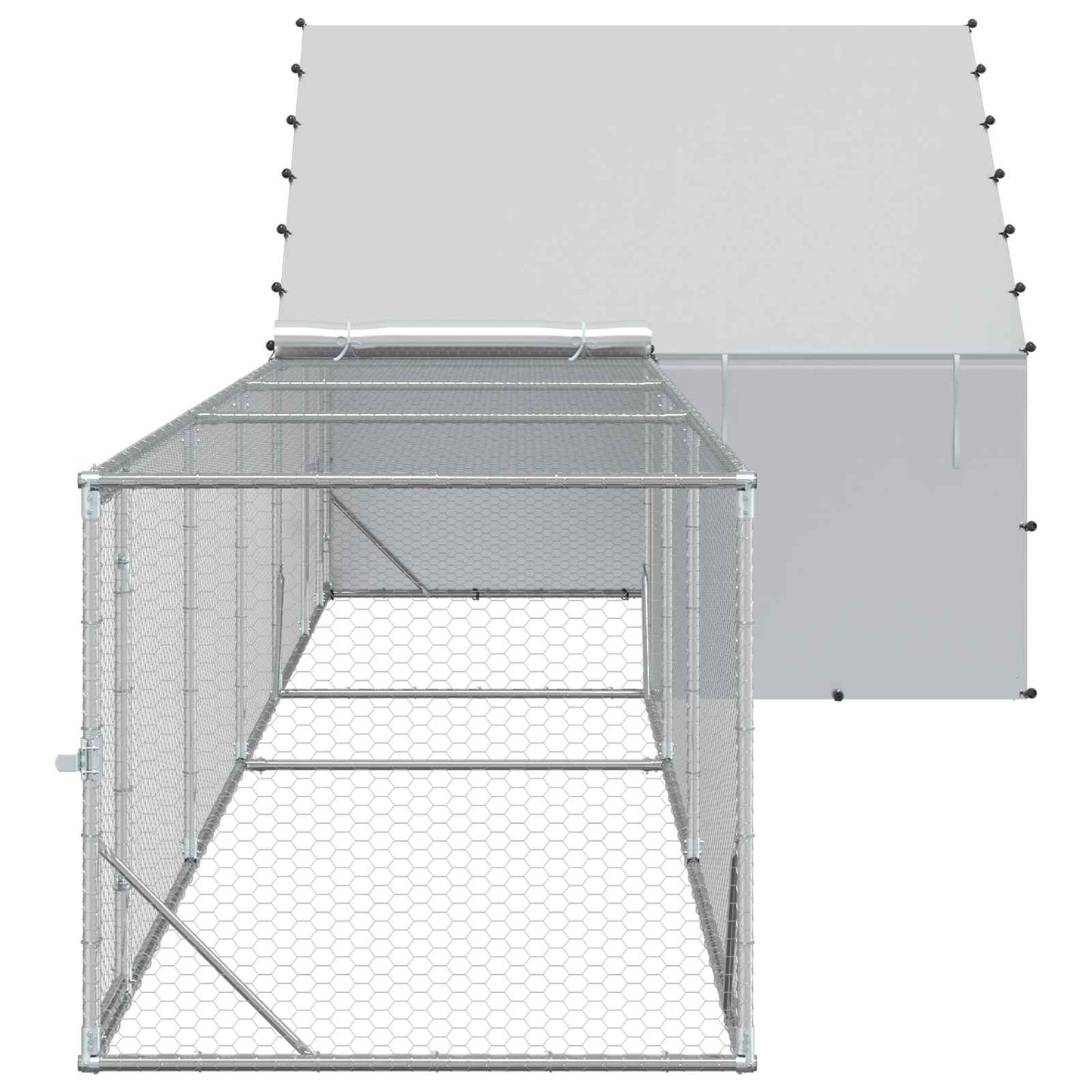 Kyllingehus med Tag og Indhegning 2 stk. Sølv 8 x 2 x 1,9 m