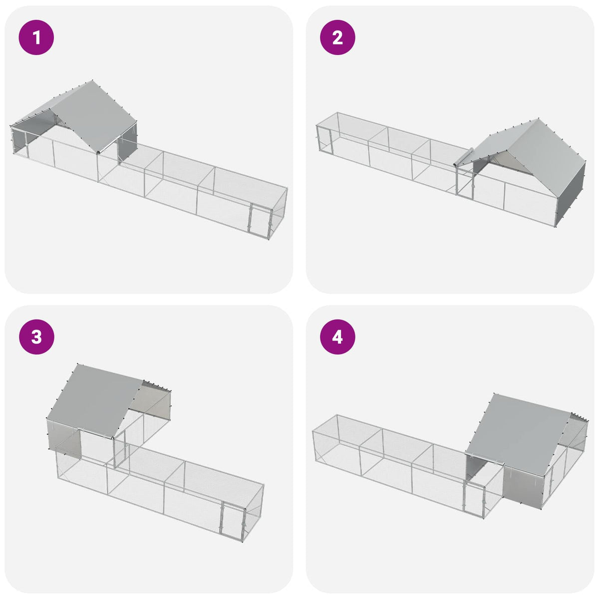 Kyllingehus med Tag og Indhegning 2 stk. Sølv 8 x 2 x 1,9 m