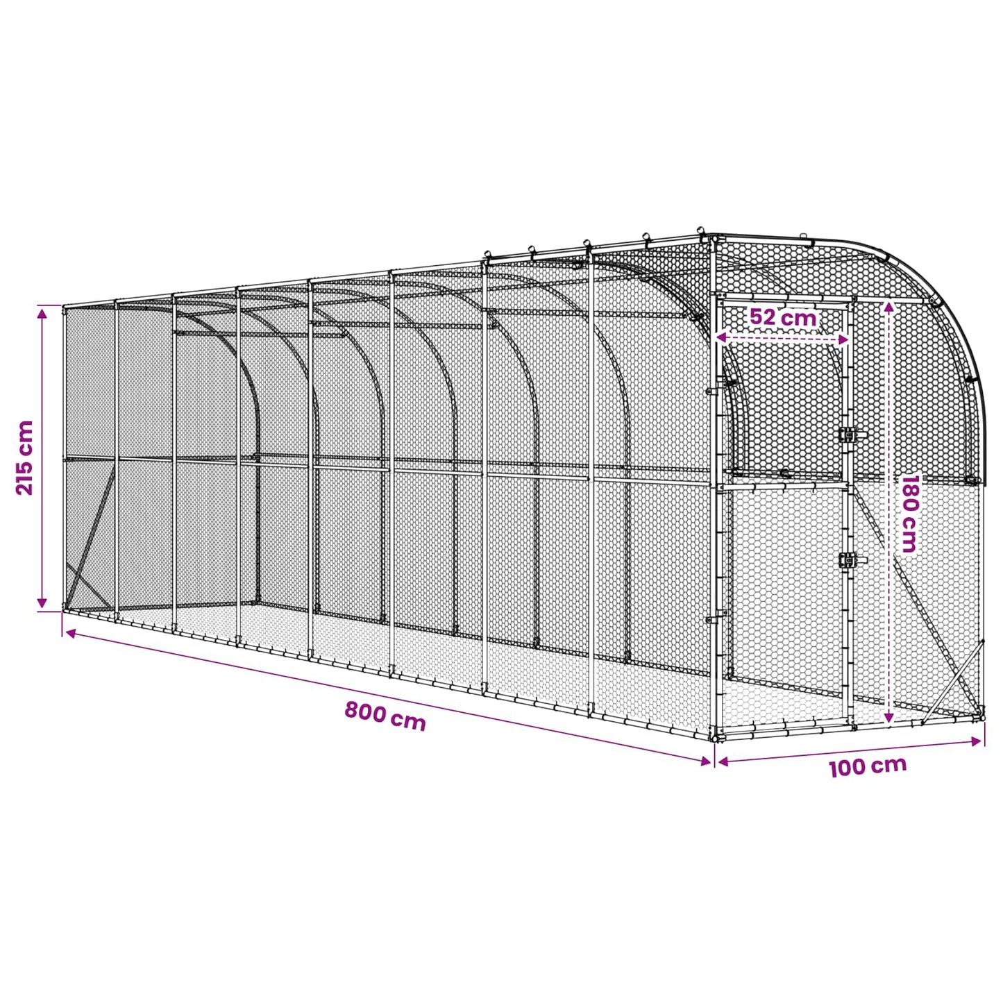 Hønsehus Mod Væg Sølv 800 x 100 x 215 cm Galvaniseret stål