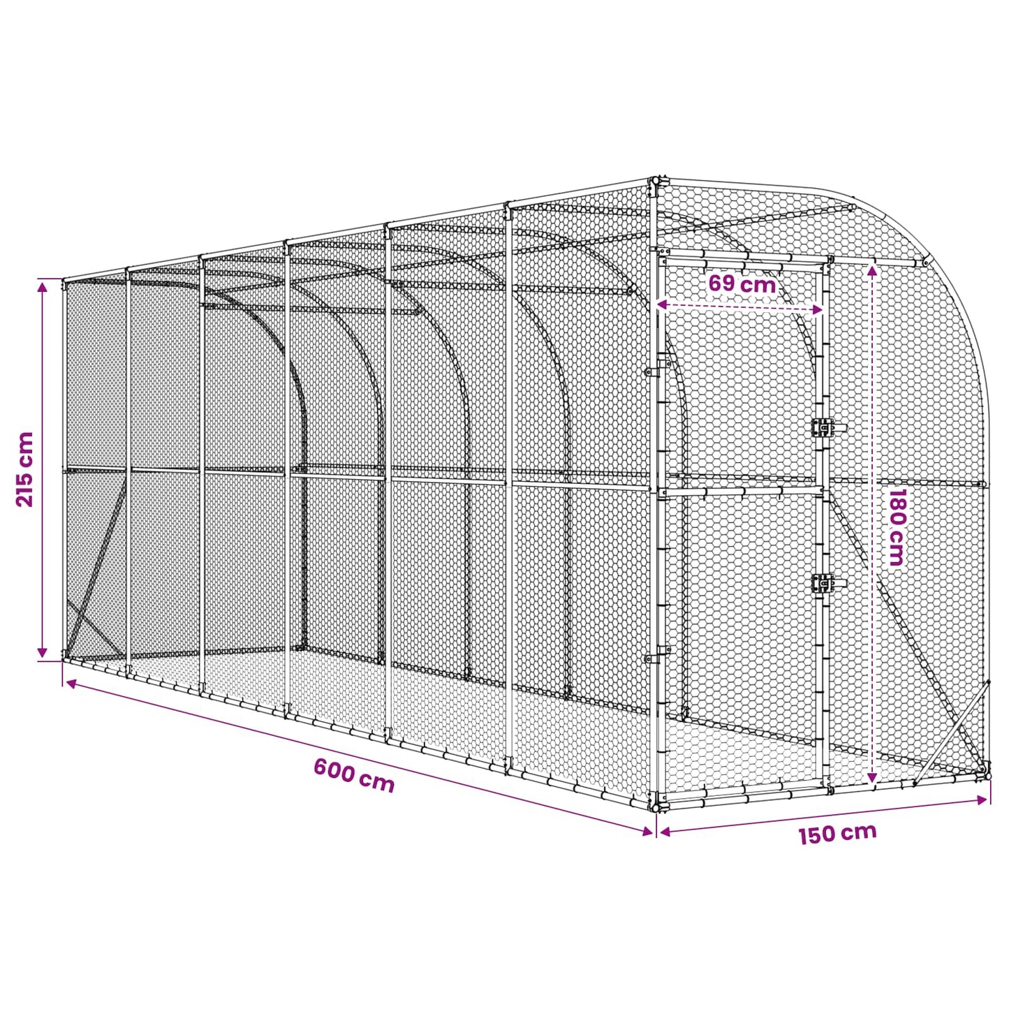 Hønsehus Mod Væg Sølv 600 x 150 x 215 cm Galvaniseret stål