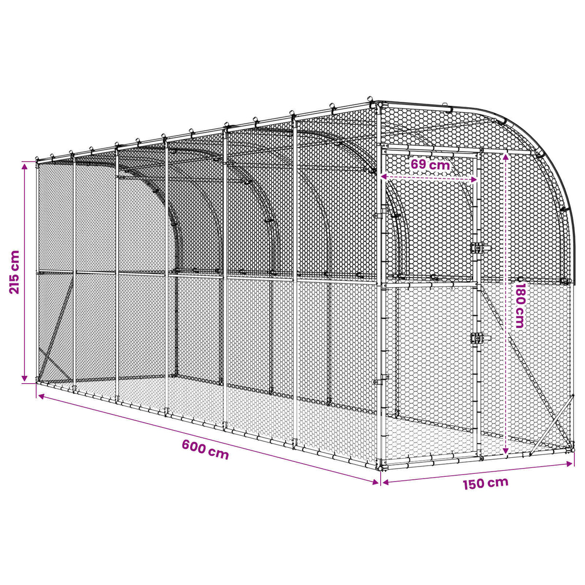Hønsehus Mod Væg Sølv 600 x 150 x 215 cm Galvaniseret stål