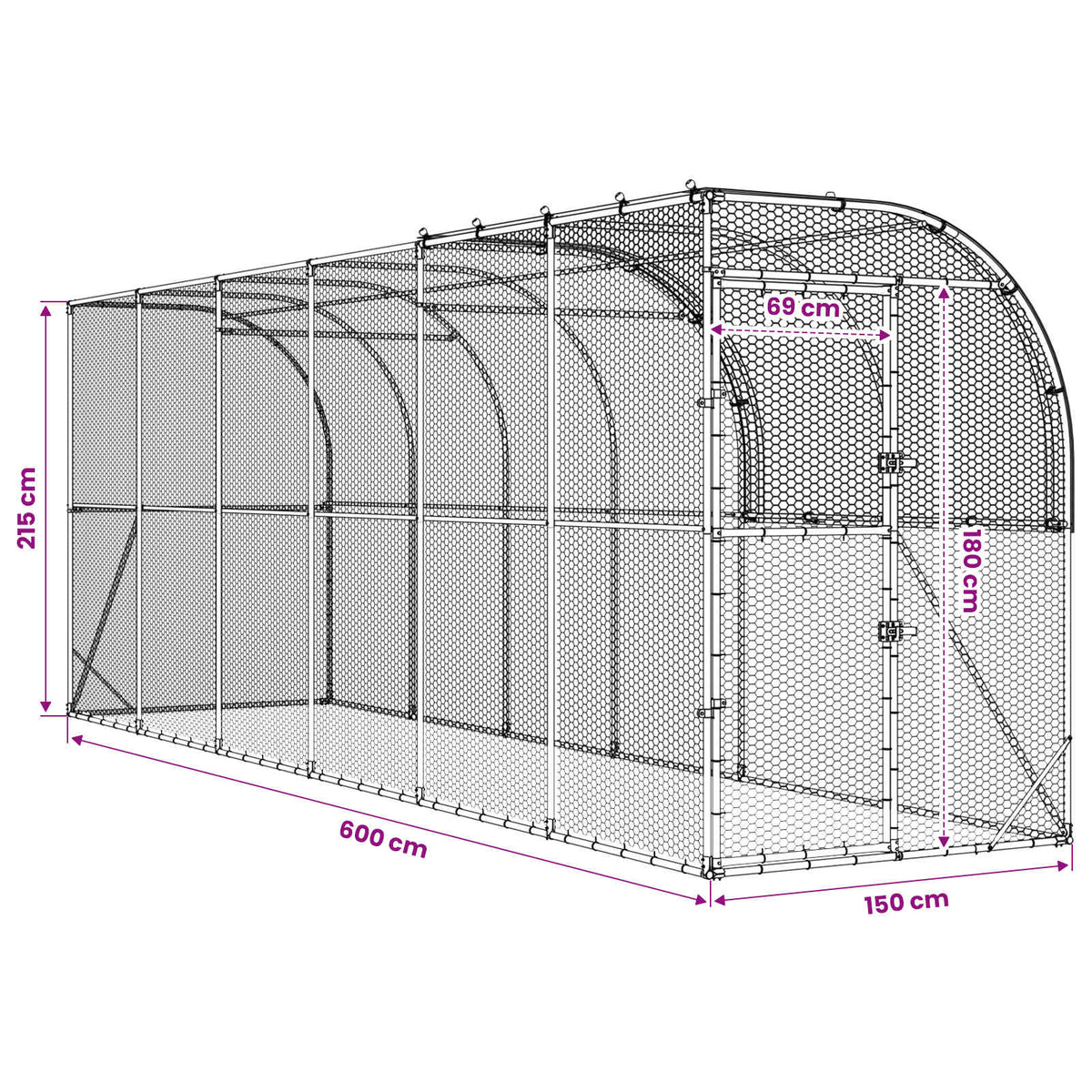 Hønsehus Mod Væg Sølv 600 x 150 x 215 cm Galvaniseret stål