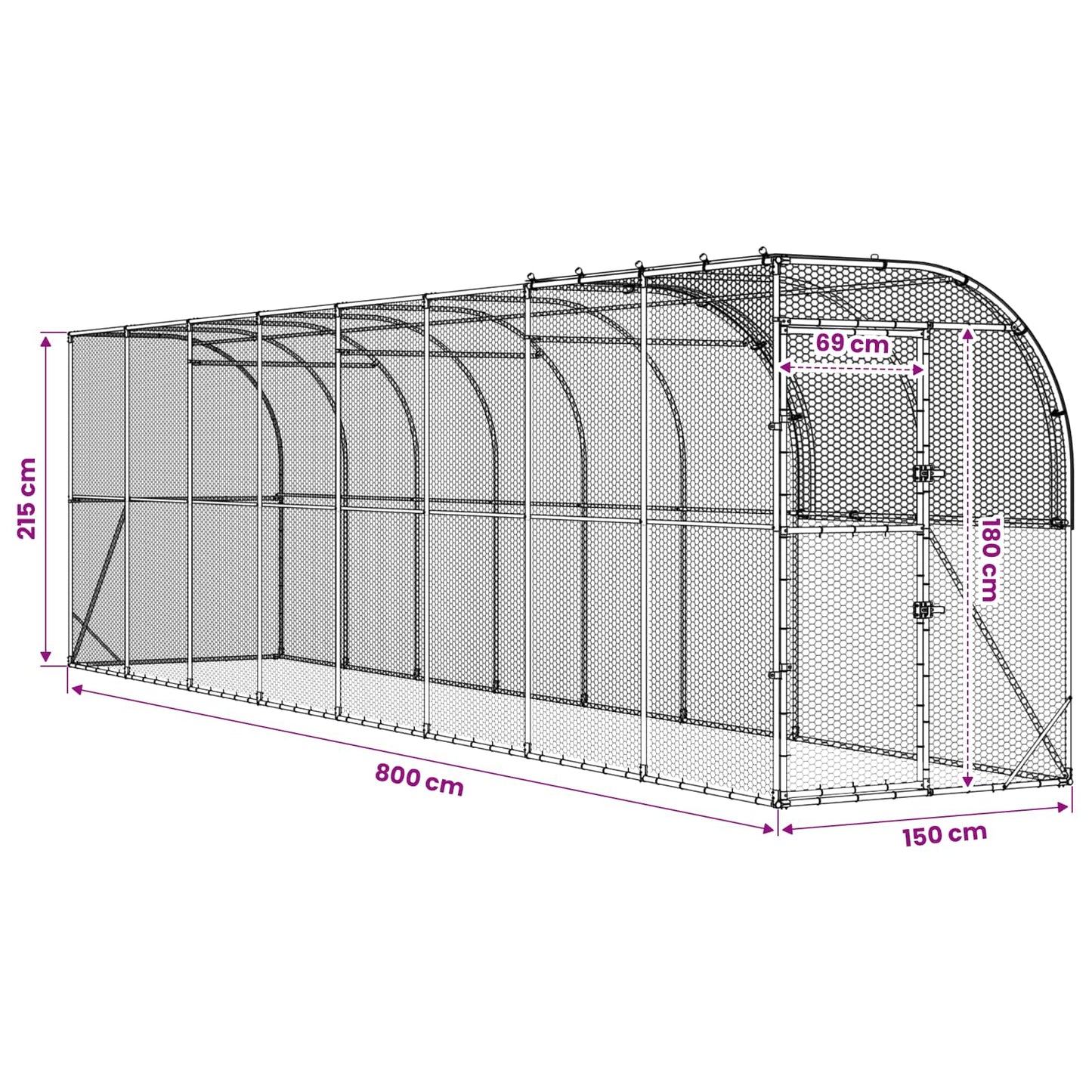Hønsehus Mod Væg Sølv 800 x 150 x 215 cm Galvaniseret stål