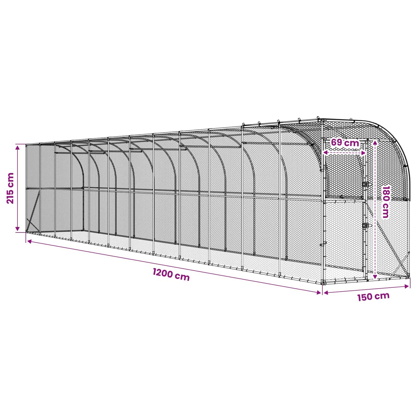 Hønsehus Mod Væg Sølv 1200 x 150 x 215 cm Galvaniseret stål