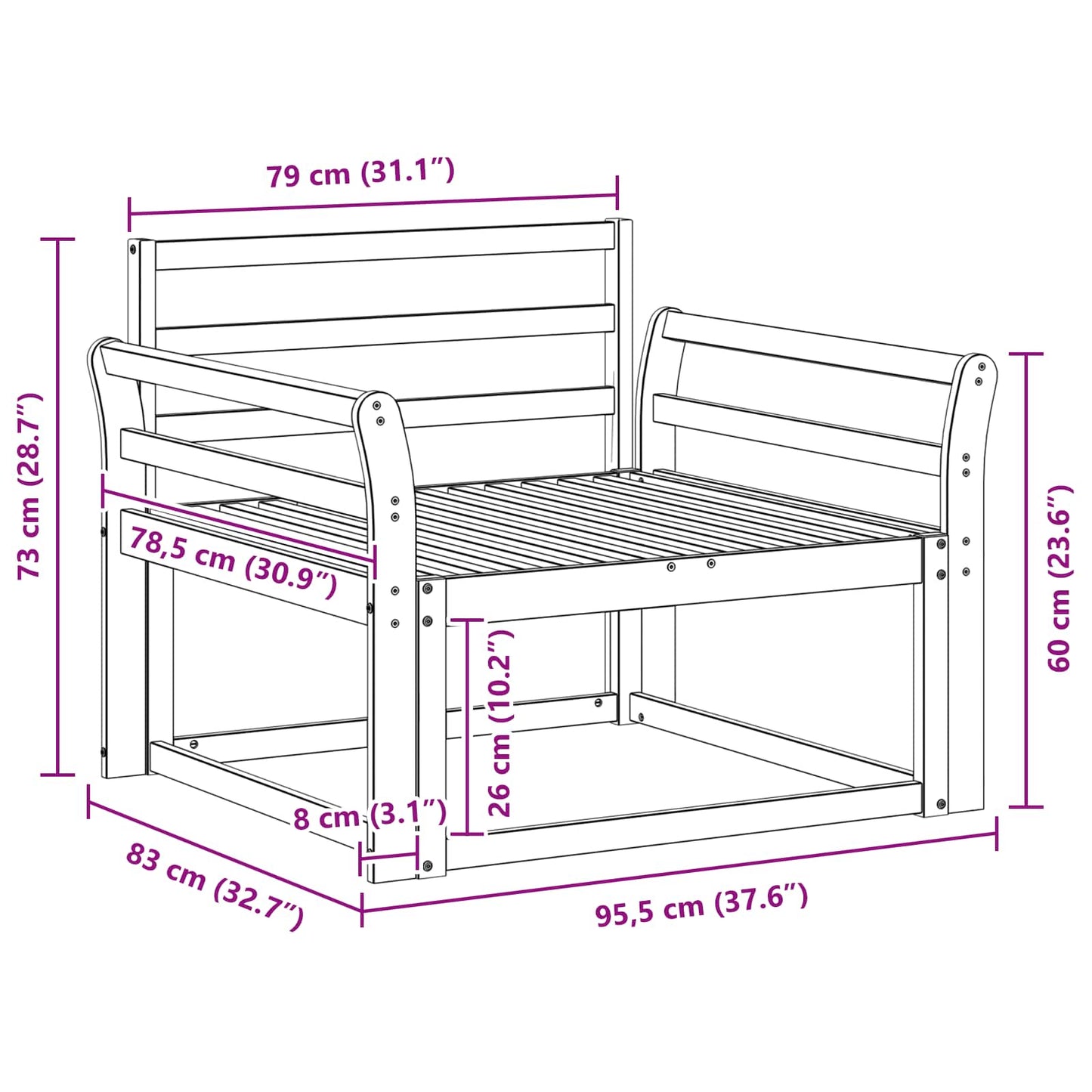 Udendørs Mellem Sofa Naturfarvet