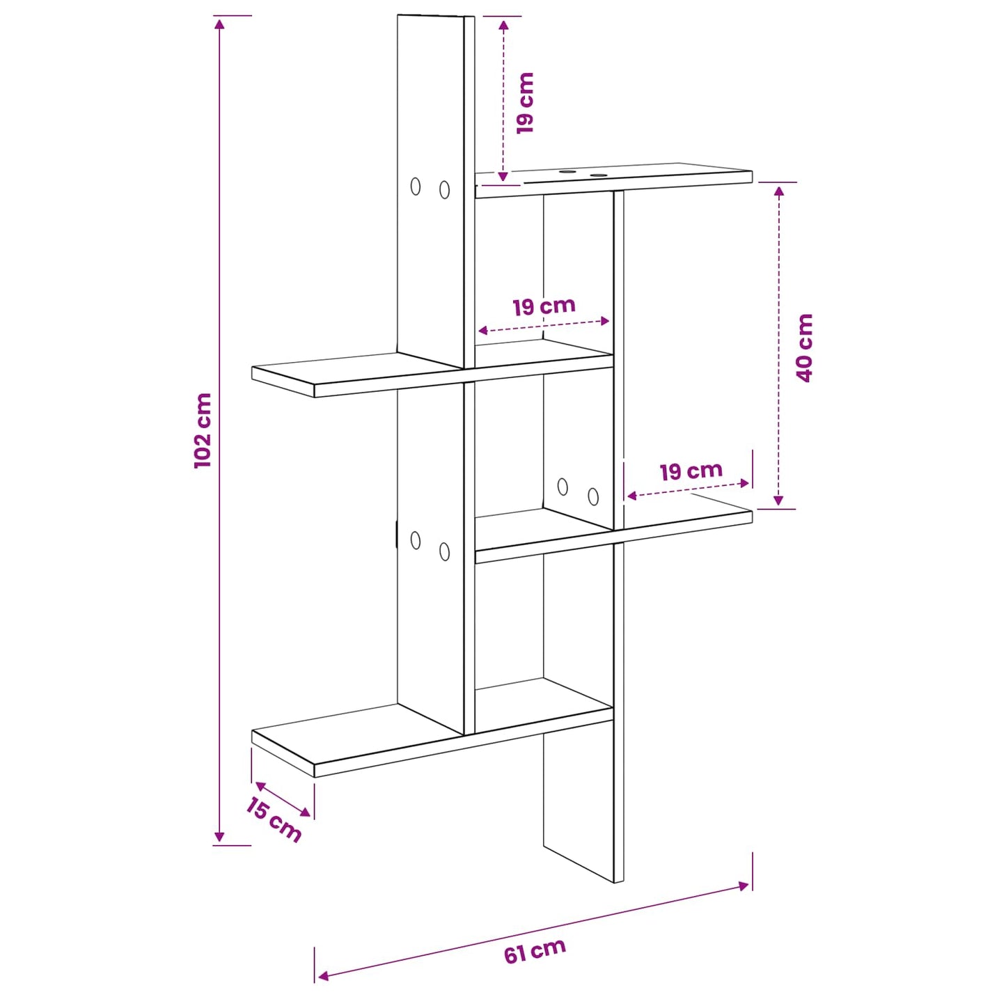 Væghylde Sonoma-eg 61 x 15 x 102 cm Konstrueret træ