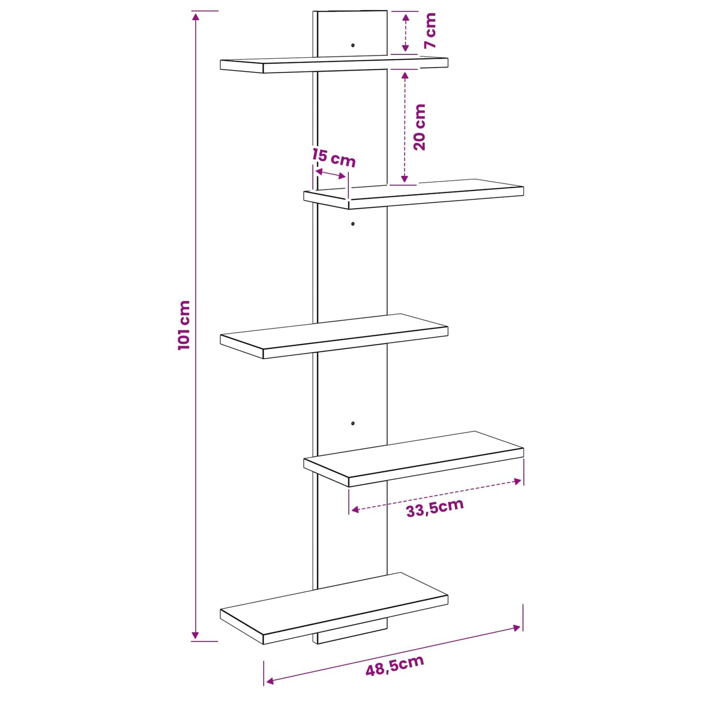 Væghængt Flydende Hylde Gammelt træ 48,5 x 15 x 101 cm