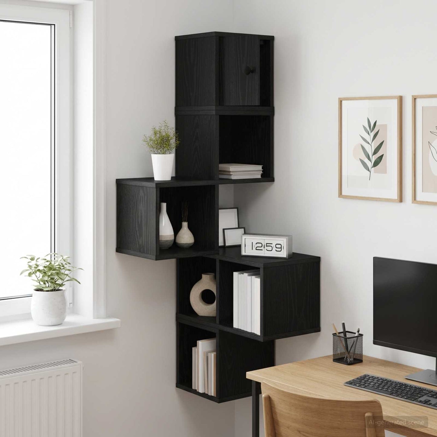 Væg Hjørneshylde Sort eg 48 x 48 x 120 cm Konstrueret træ