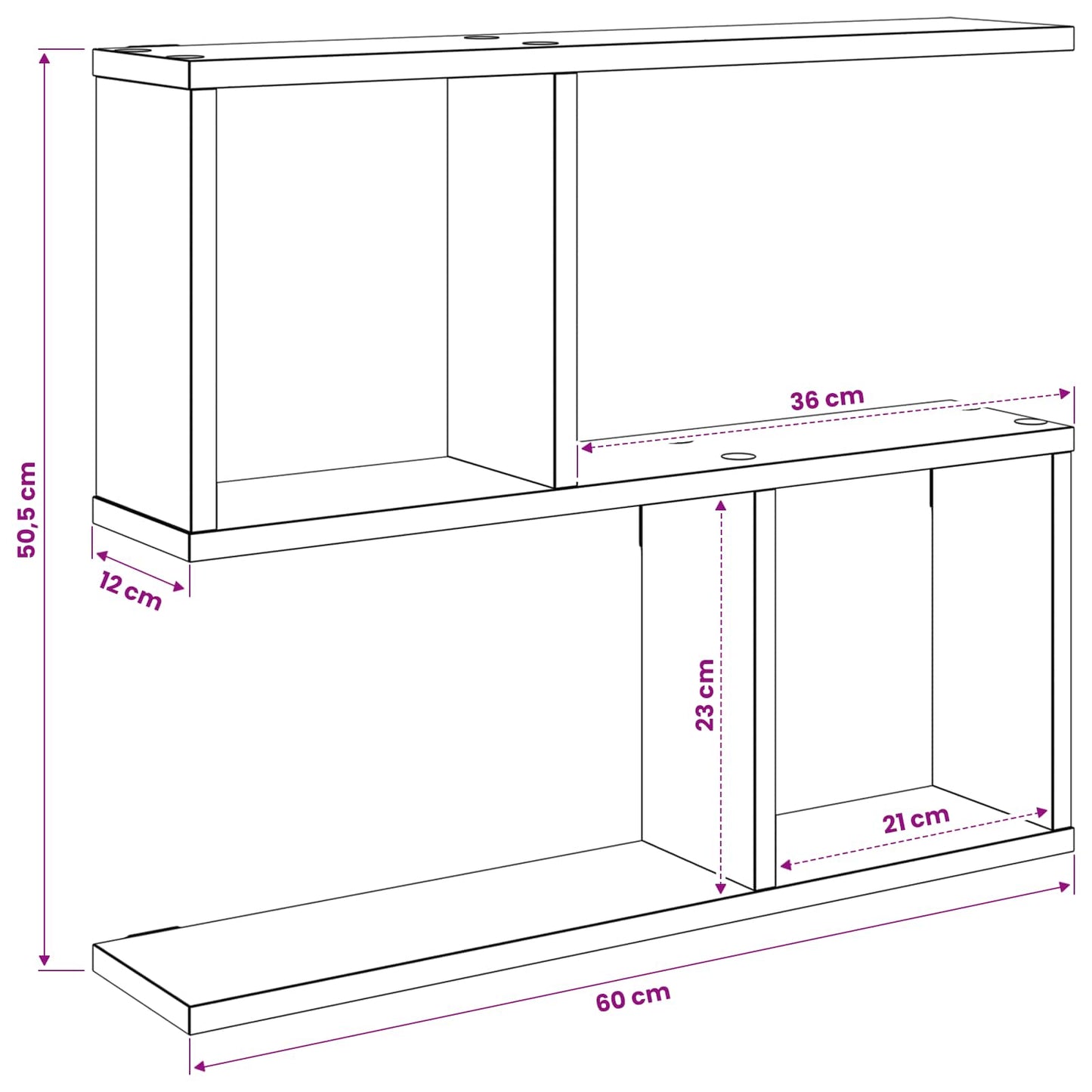 Væghylde Sonoma-eg 60 x 12 x 50,5 cm Konstrueret træ