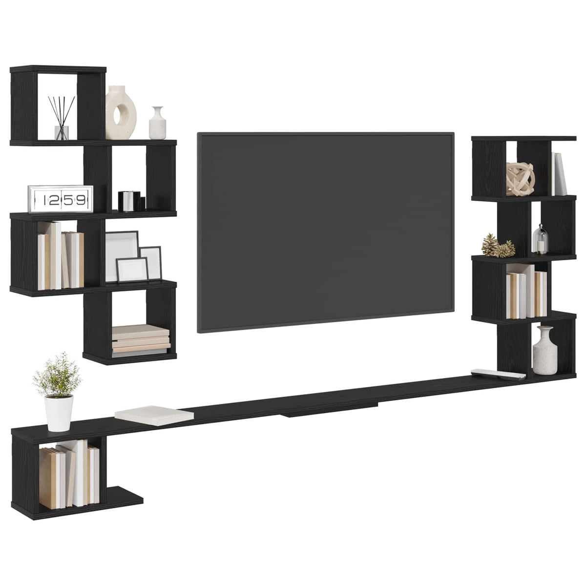 Væghængt TV-hylde Sort eg 200 x 15 x 94 cm Konstrueret træ