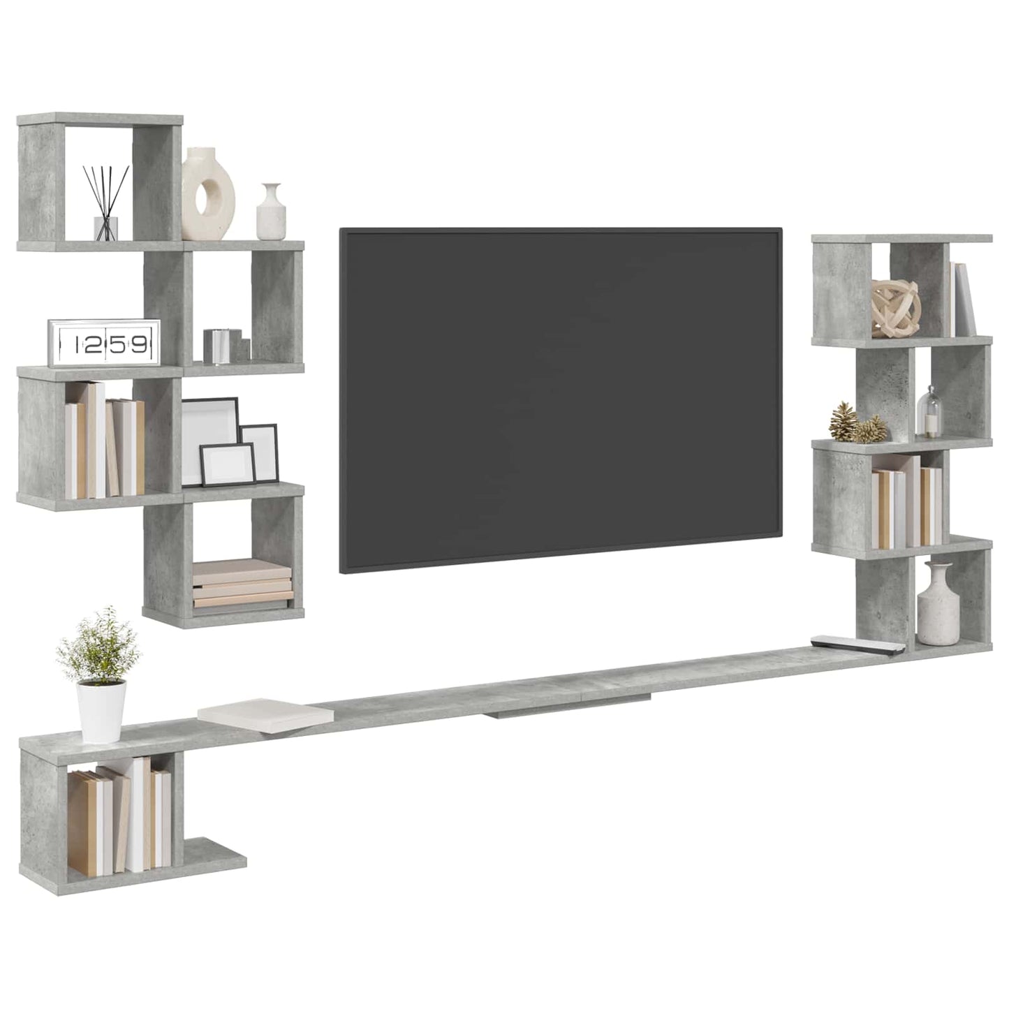 Væghængt TV-hylde Betongrå 200 x 15 x 94 cm Konstrueret træ