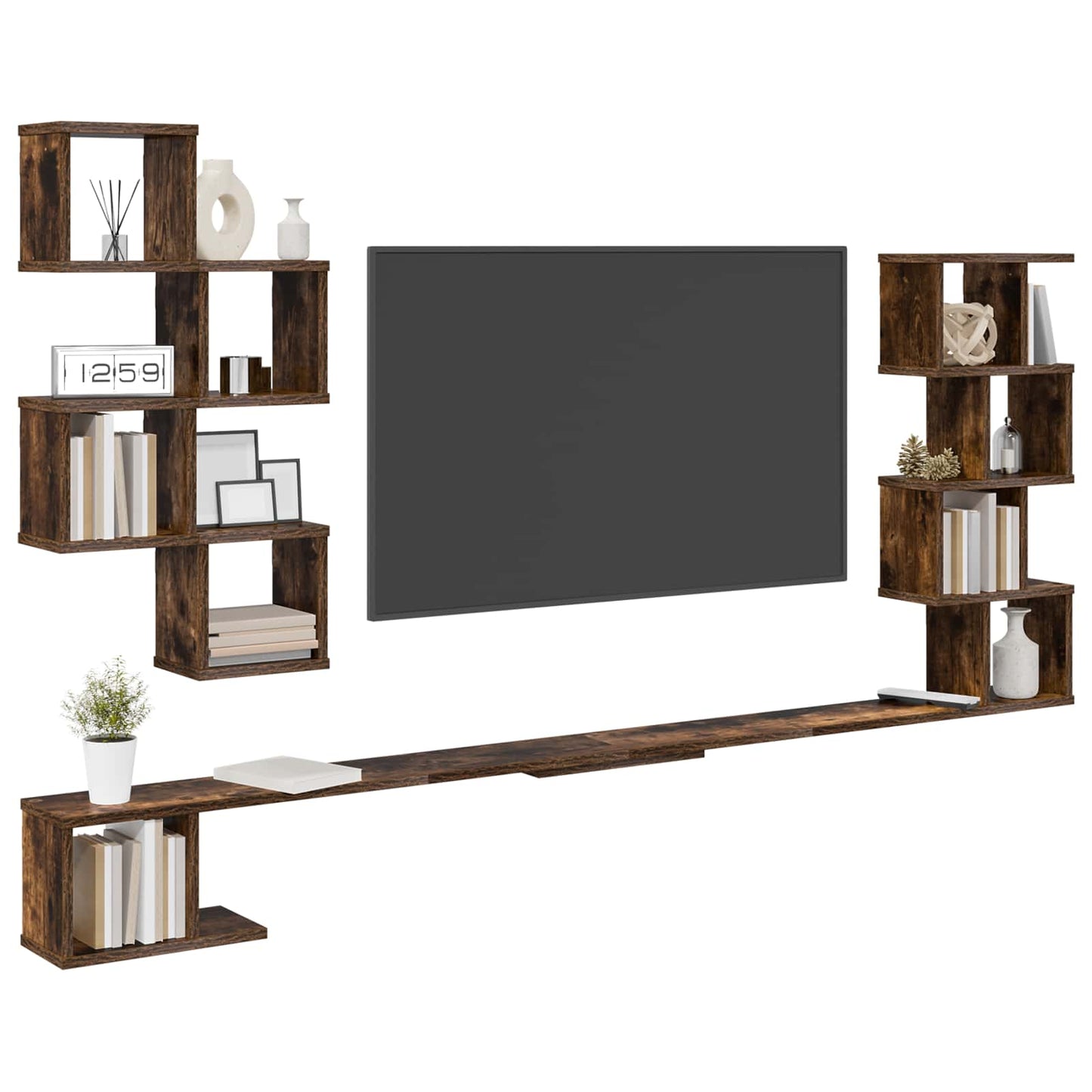Væghængt TV-hylde Røget eg 200 x 15 x 94 cm Konstrueret træ