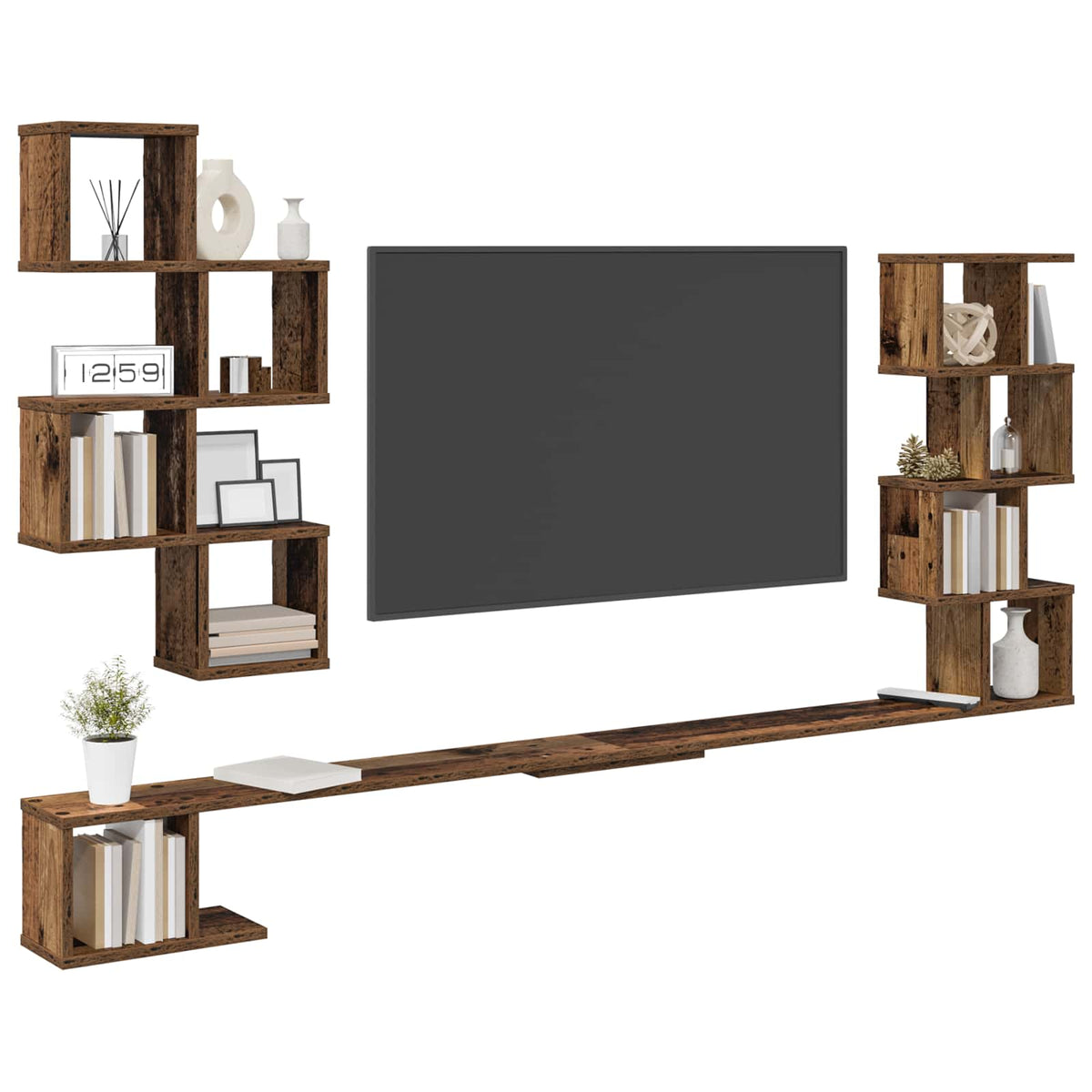 Væghængt TV-hylde Gammelt træ 200 x 15 x 94 cm Konstrueret træ
