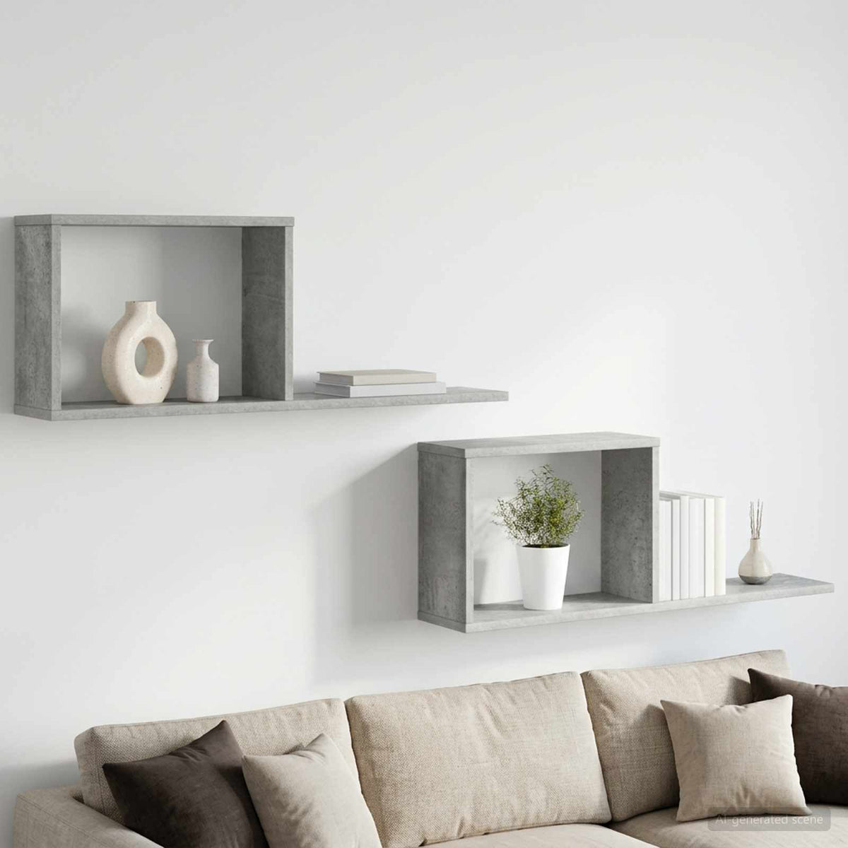 Svævehylder 2 stk. Betongrå 80 x 15 x 30 cm Konstrueret træ