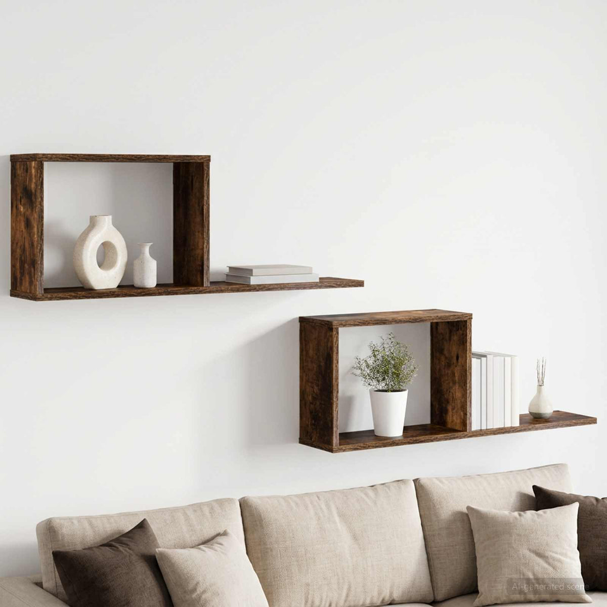 Svævehylder 2 stk. Røget eg 80 x 15 x 30 cm Konstrueret træ