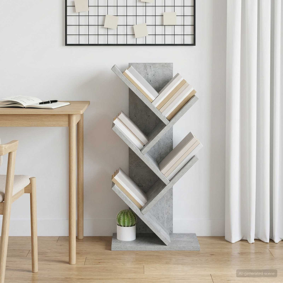 Træ Bogreol 4-Plan 30 x 18 x 60 cm Konstrueret træ Betongrå