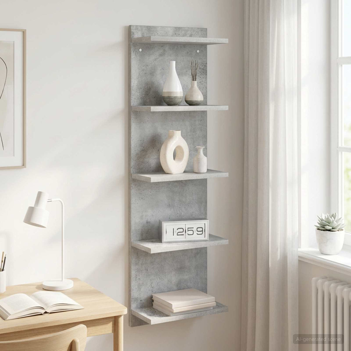 Væghylde Betongrå 30 x 15 x 100 cm Konstrueret træ