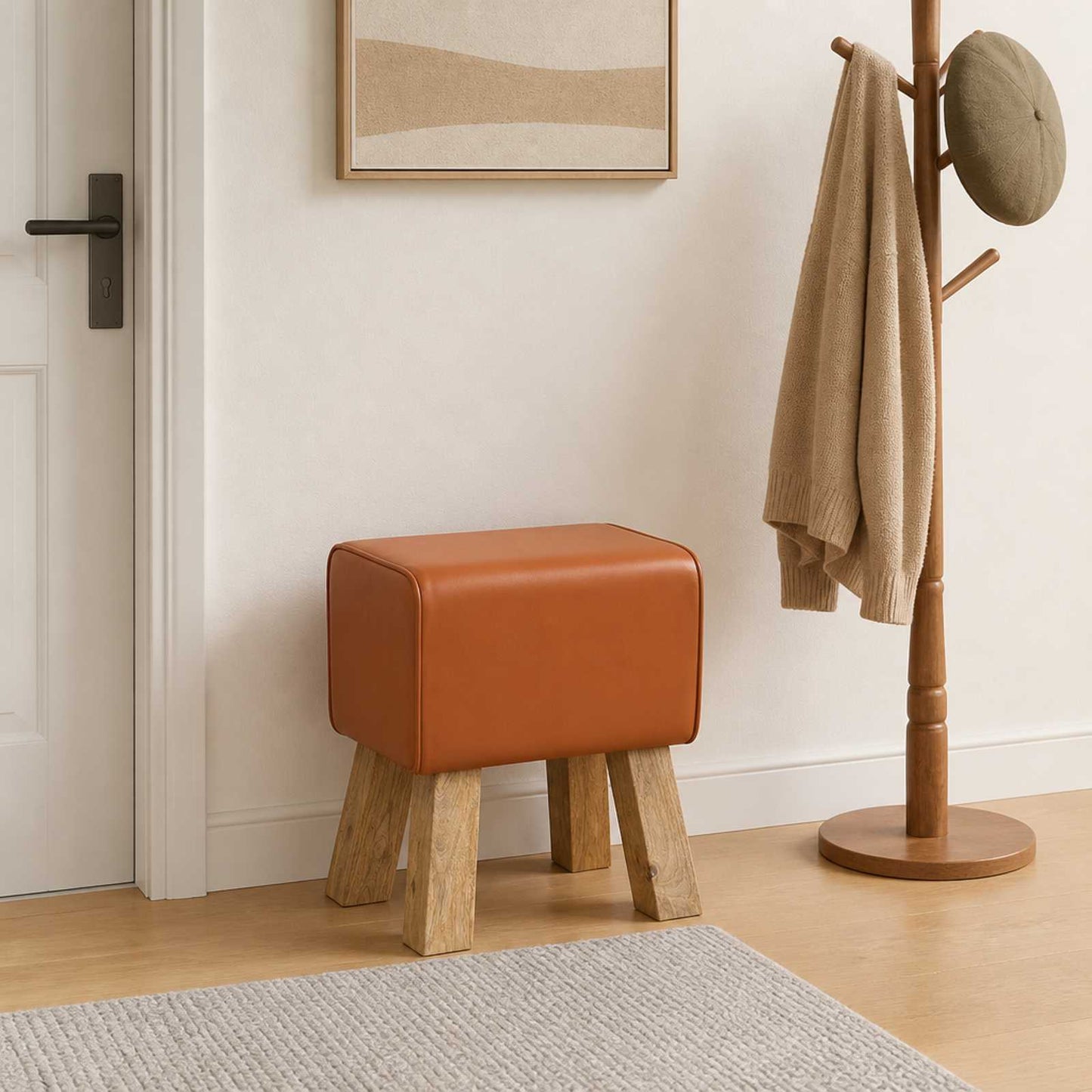 bænk 40 x 30 x 45 cm Ægte Læder Brun