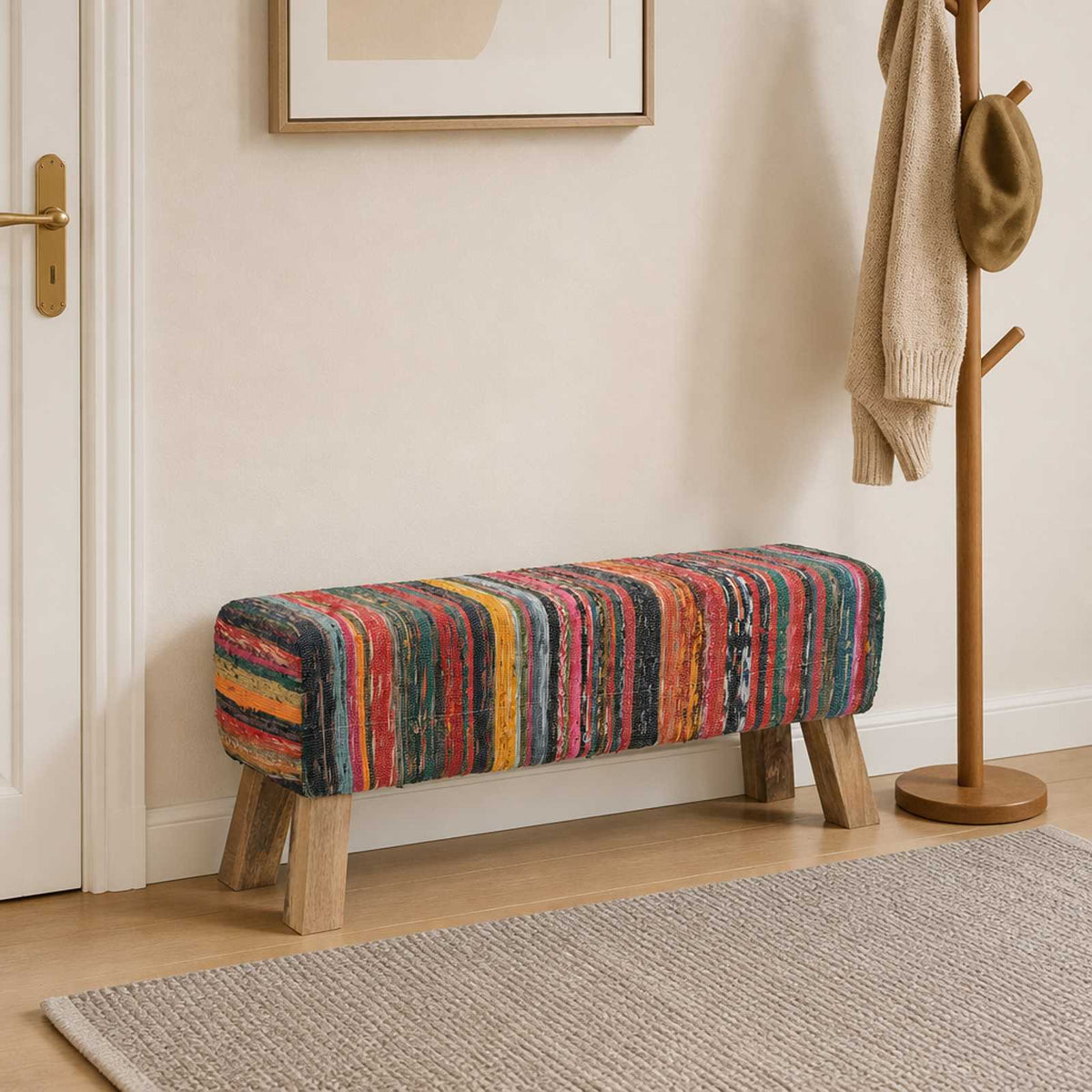 bænk 110 x 30 x 45 cm Ægte Læder Flerfarvet