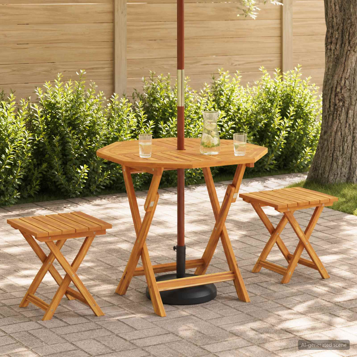 Sammenklappeligt havebord Naturfarvet 90 x 90 x 75 cm