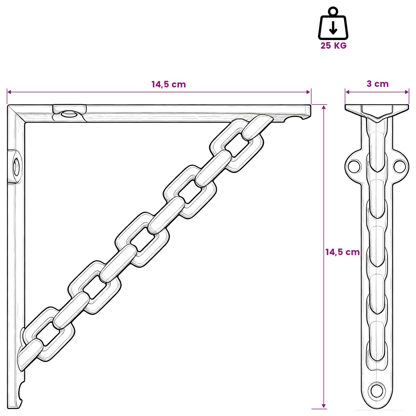 Væghylde beslag 12 stk. Sort 14.5 x 14.5 x 3 cm Stål