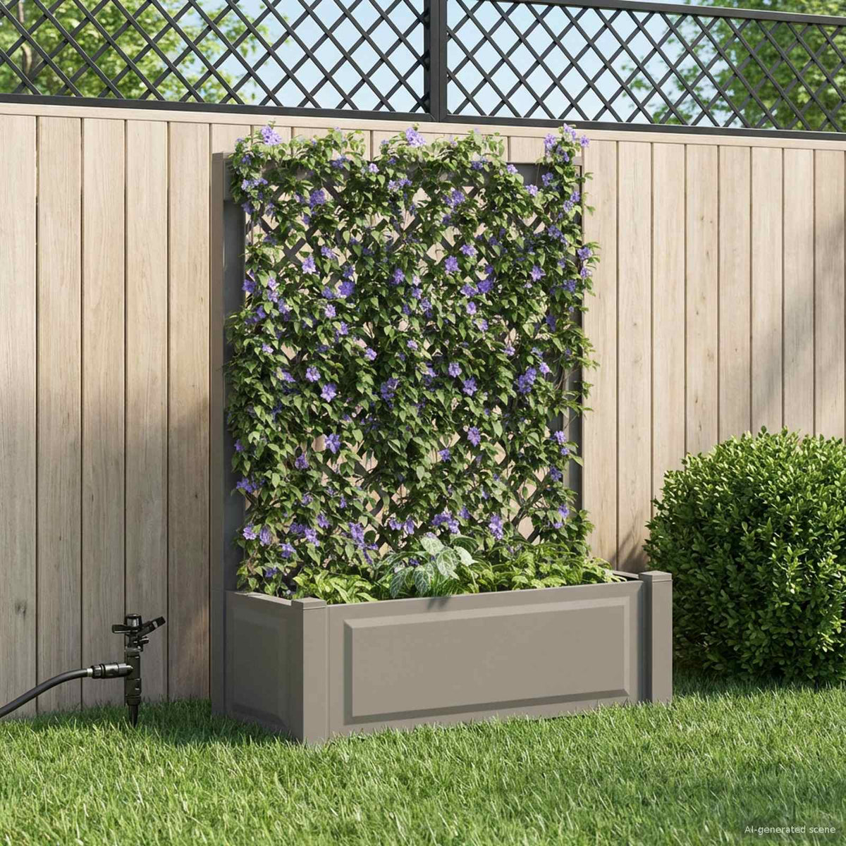 Stor blomsterkasse med espalier PP Grå