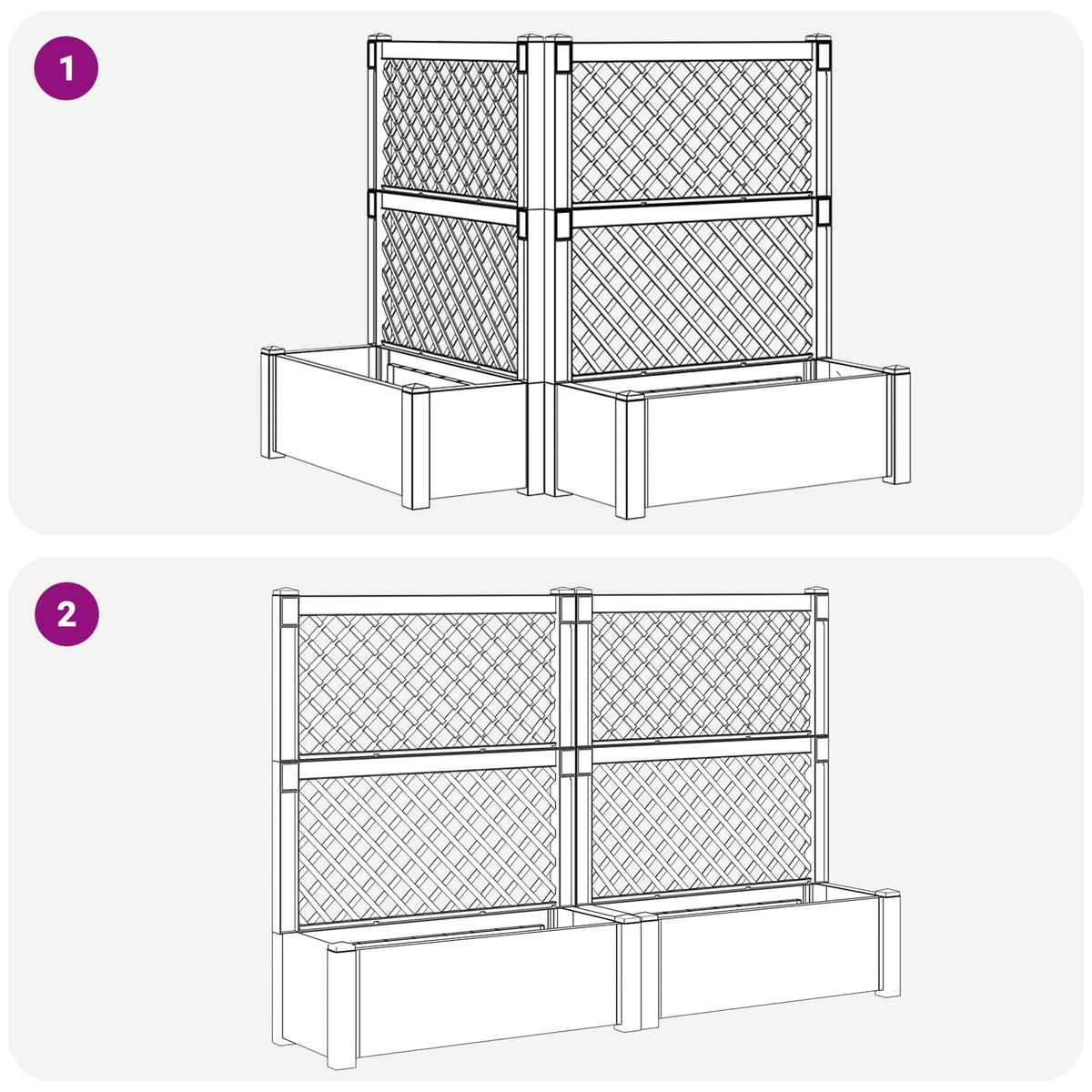 Stor blomsterkasse med espalier 2 stk. PP Hvid