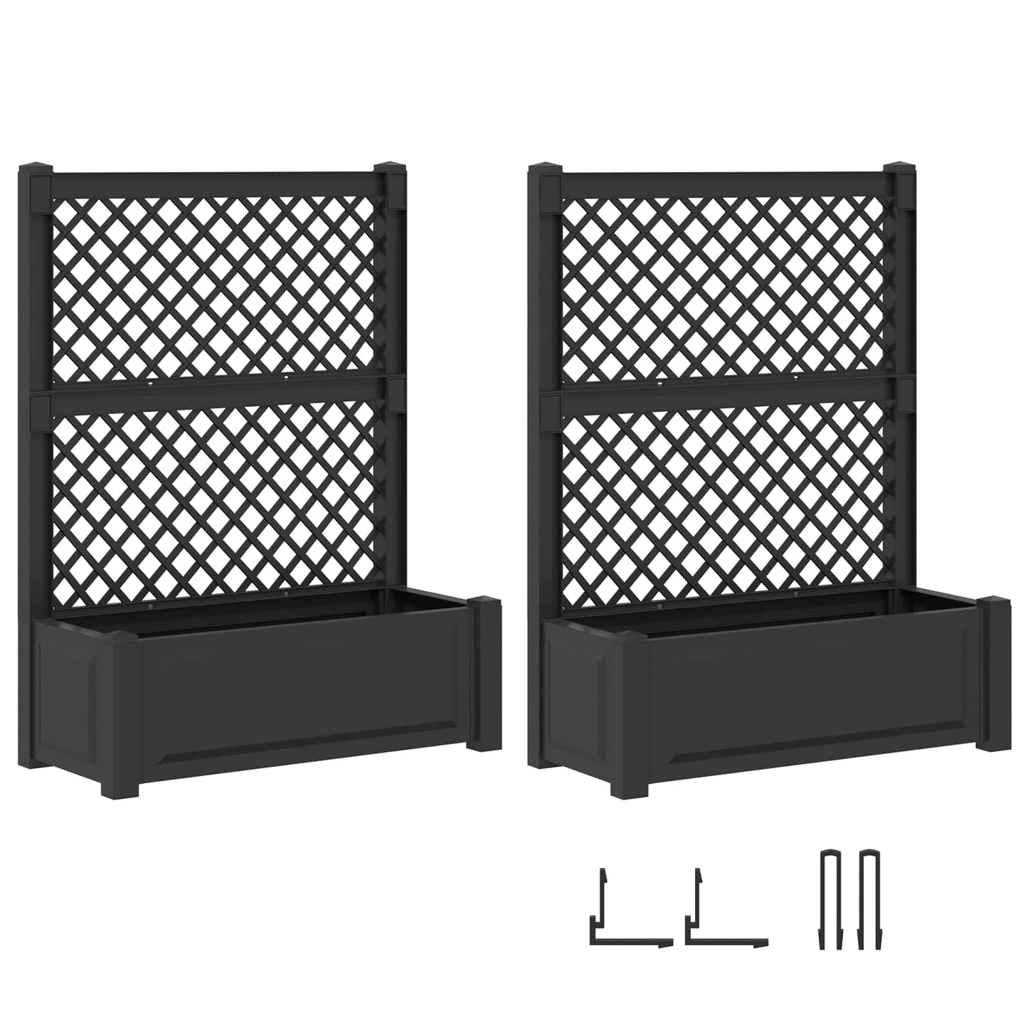Stor blomsterkasse med espalier 2 stk. PP Antracit