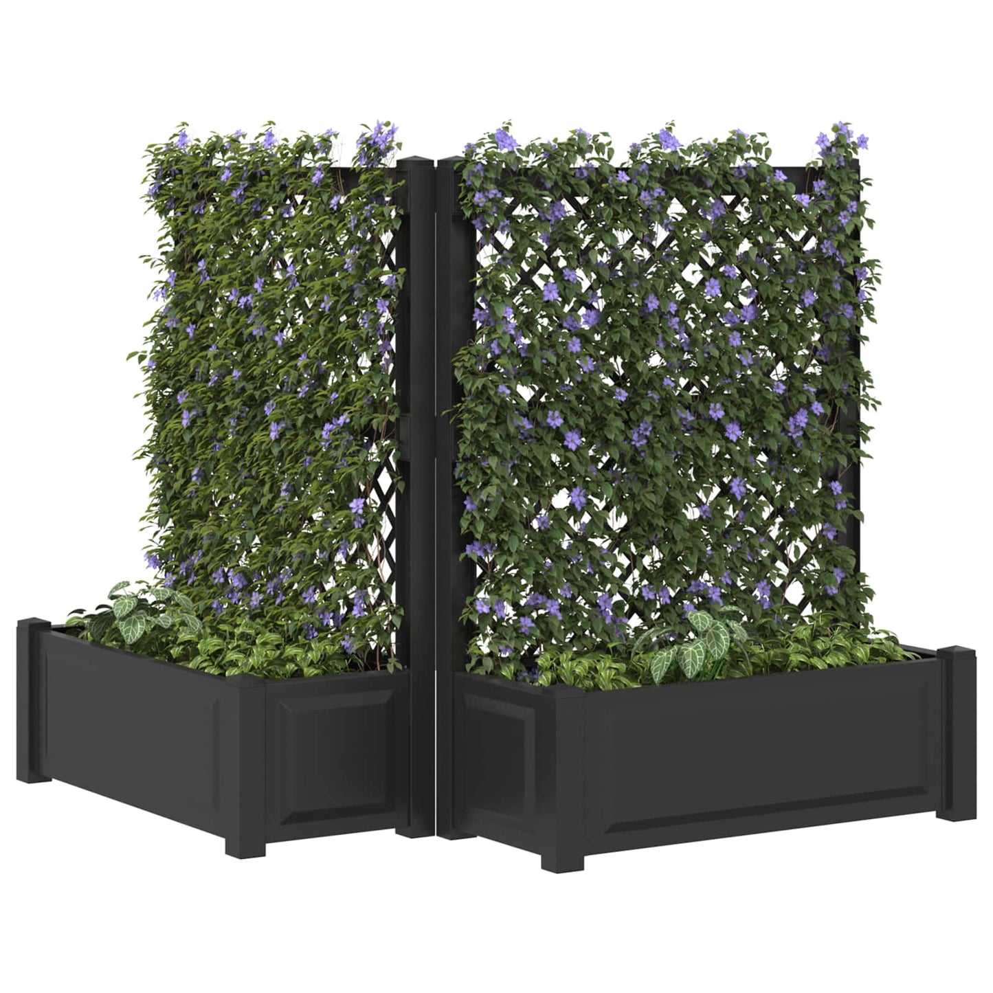 Stor blomsterkasse med espalier 2 stk. PP Antracit