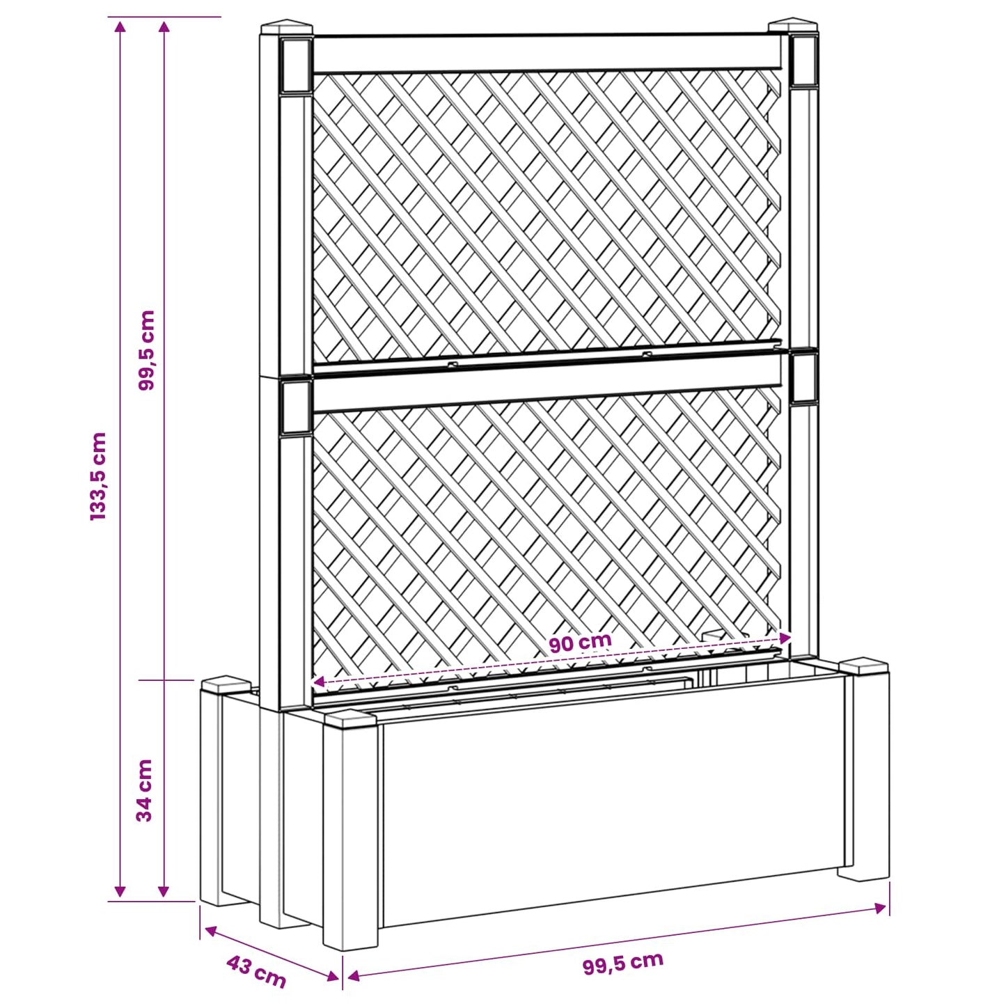 Stor krukke med trellis Antracit 99,5 x 43 x 133,5 PP