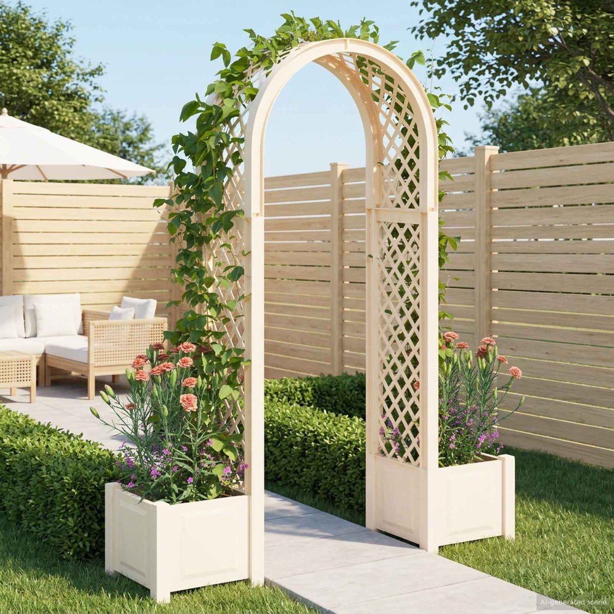 Rosebue med plantekrukke Hvid 168,5 x 43 x 207 cm PP