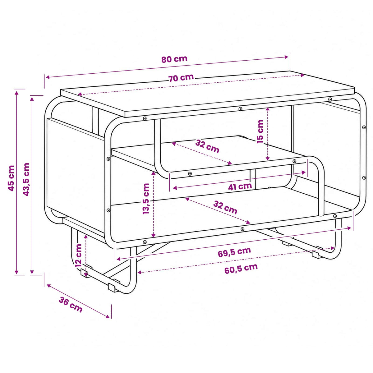 TV-bord 80 x 36 x 45 cm Gammelt træ Konstrueret træ