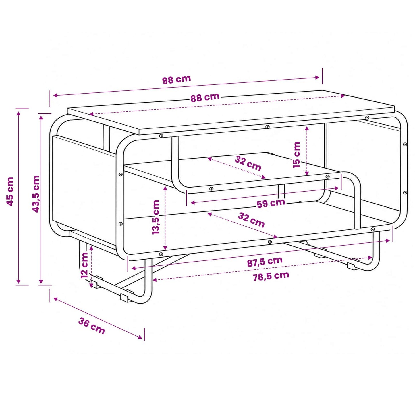 TV-bord 98 x 36 x 45 cm Sonoma-eg Konstrueret træ