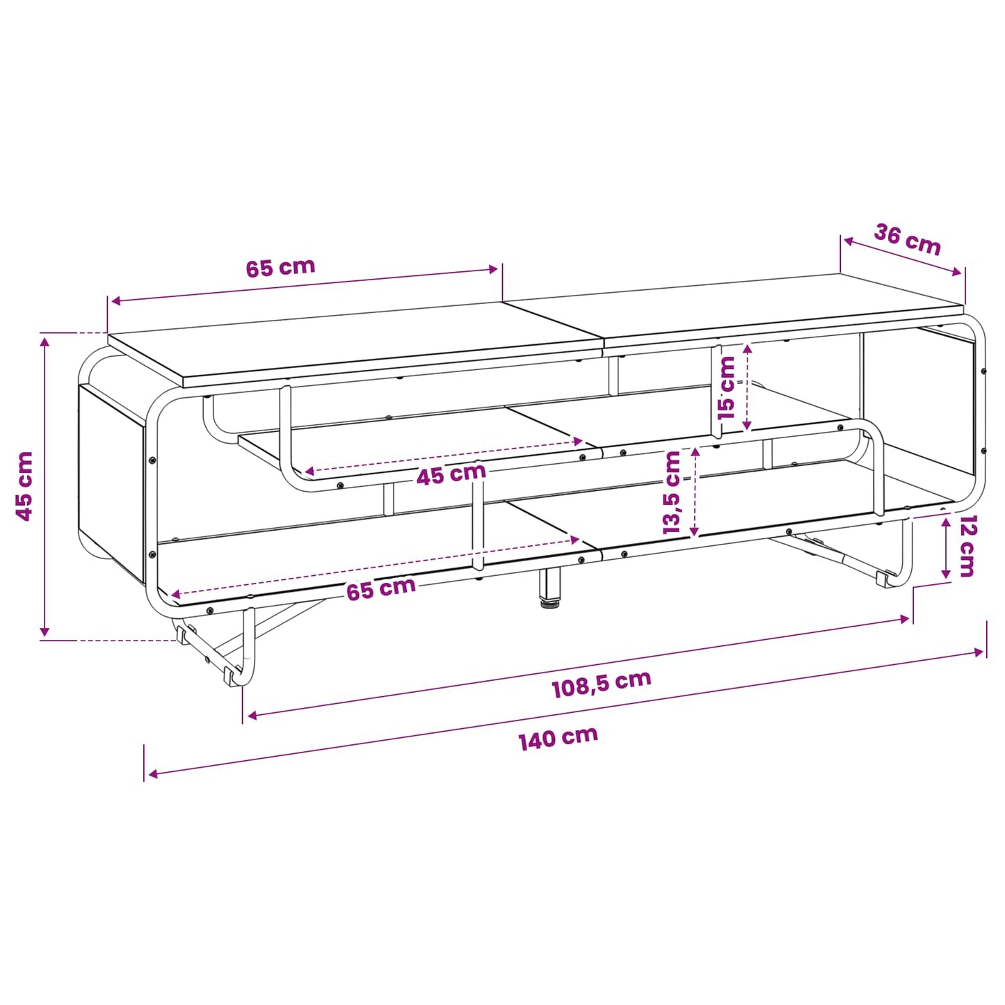 TV-bord 140 x 36 x 45 cm Sonoma-eg Konstrueret træ