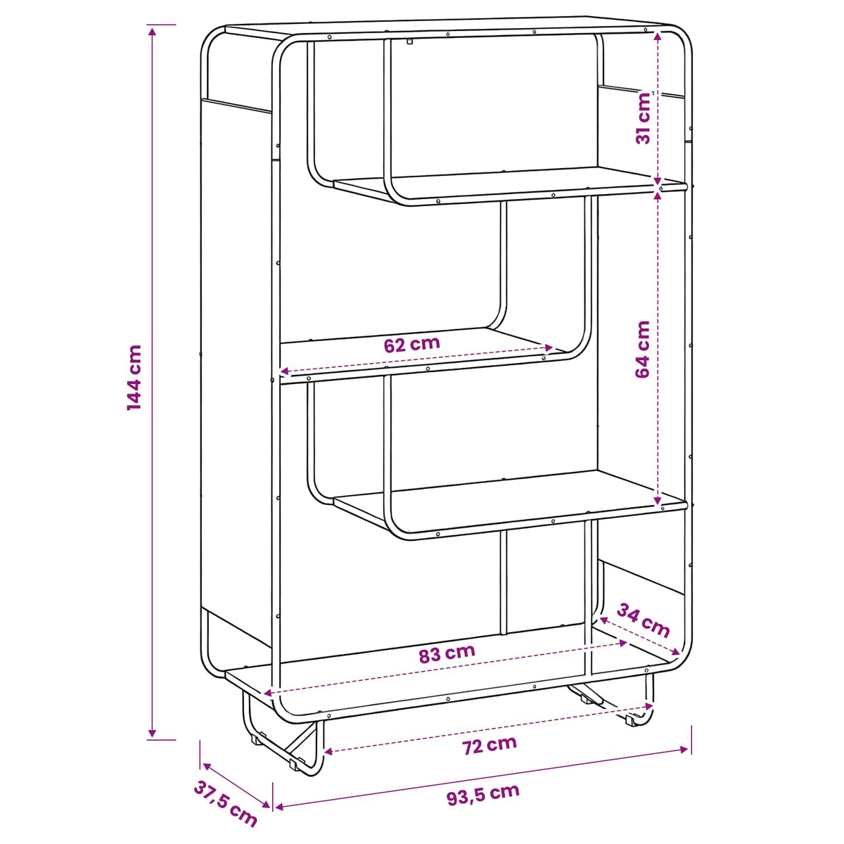 Highboard Artisan-eg 93.5 x 37.5 x 144 cm Konstrueret træ
