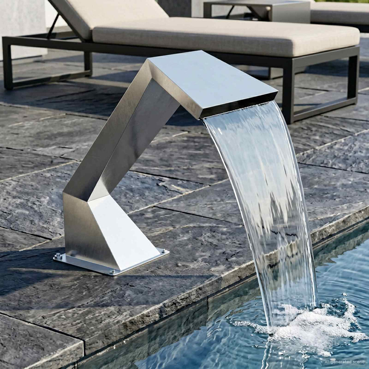 Swimmingpool vandfald med RGB LED'er Rustfrit stål Sølv