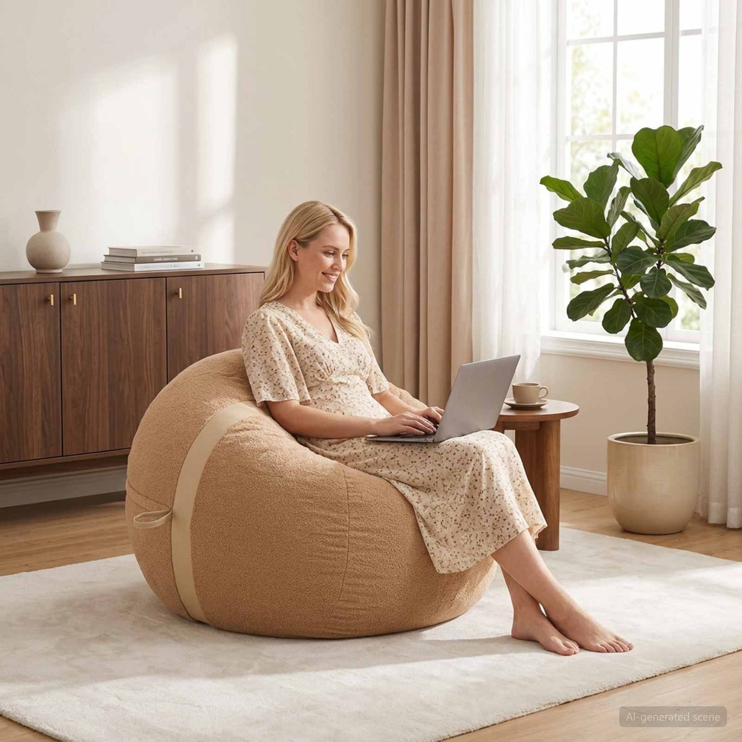 Sækkestol Beige 95 x 93 x 71 cm Sherpa