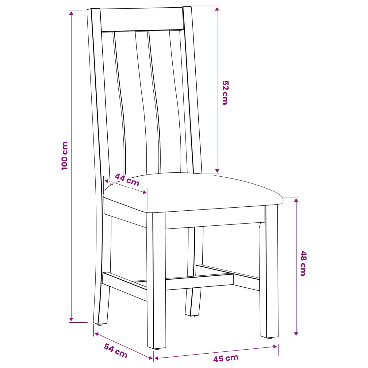 Spisestuestol 2 stk. Massivt Eg Træ Sort 45 x 54 x 100 cm