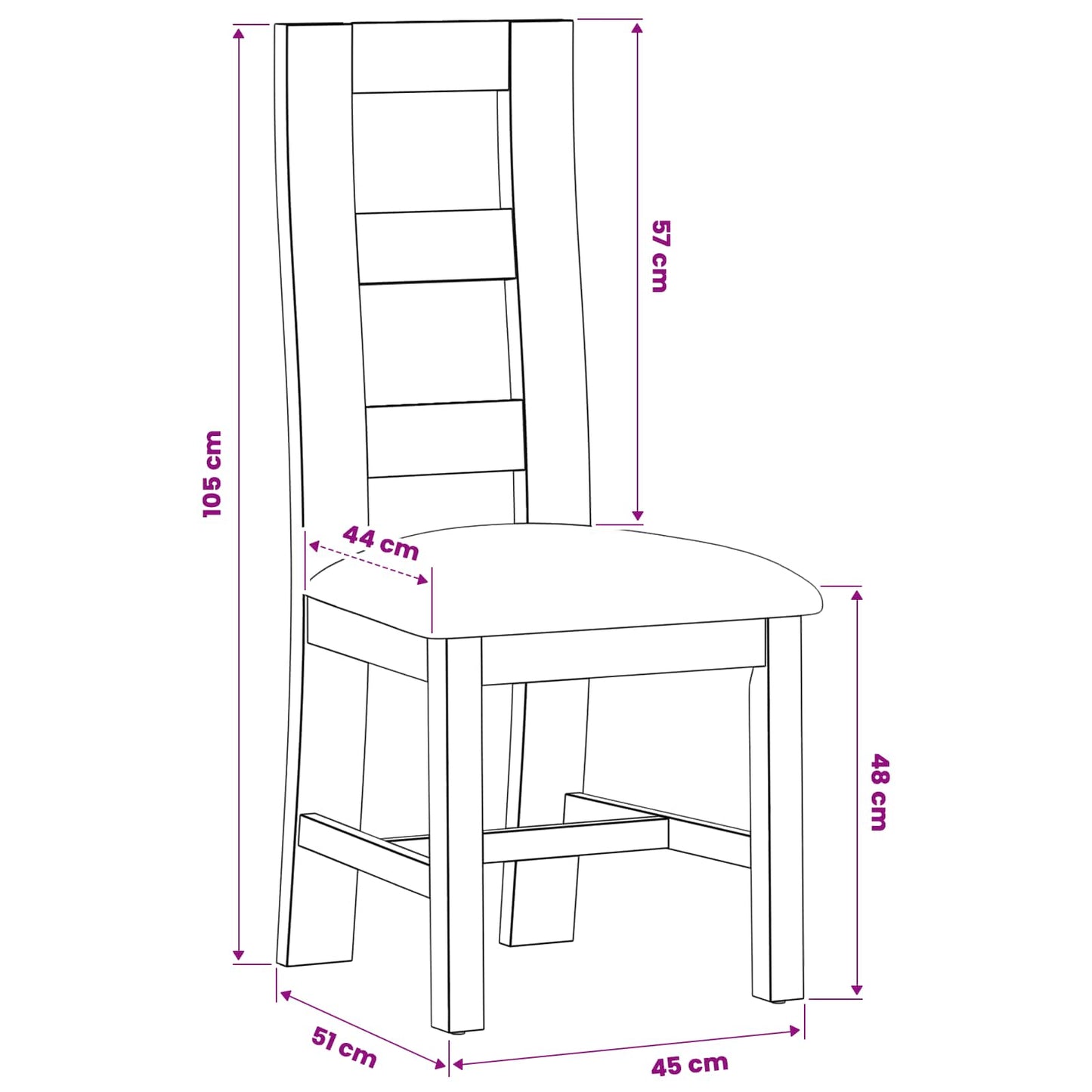 Spisestuestol 2 stk. Massivt Eg Træ Sort 45 x 51 x 105 cm