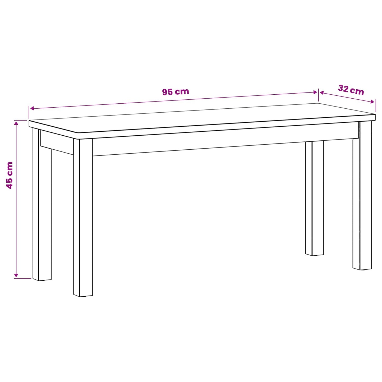 Spisebænk 95 x 32 x 45 cm Massivt Eg Træ Naturfarvet