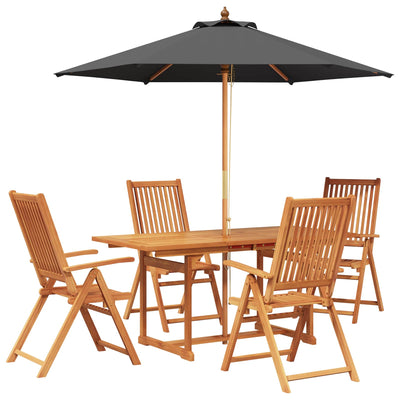 Udendørs spisebordssæt med parasol 6 stk.