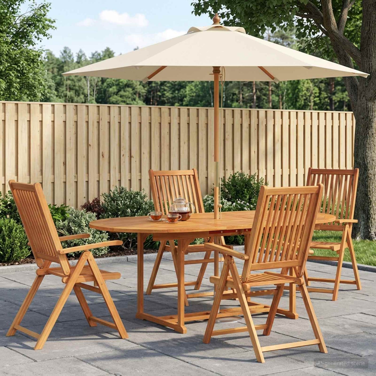 Udendørs spisebordssæt med parasol 6 stk. 4-personers