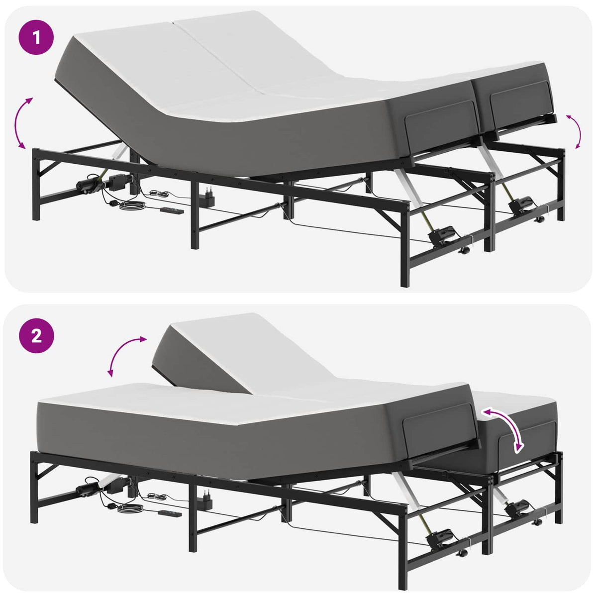 Elektrisk Justerbar Sengetramme Sort 120 x 190 cm Stål