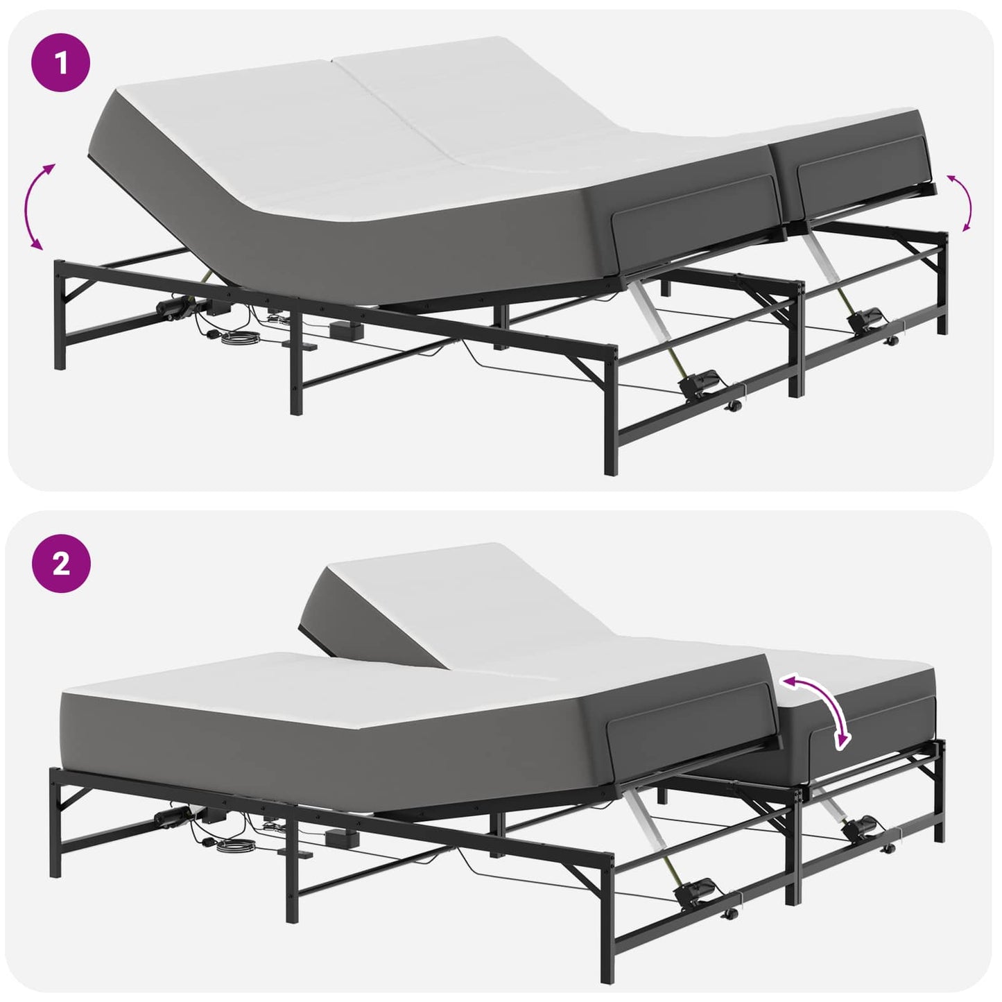 Elektrisk Justerbar Sengetramme Sort 200 x 200 cm Stål