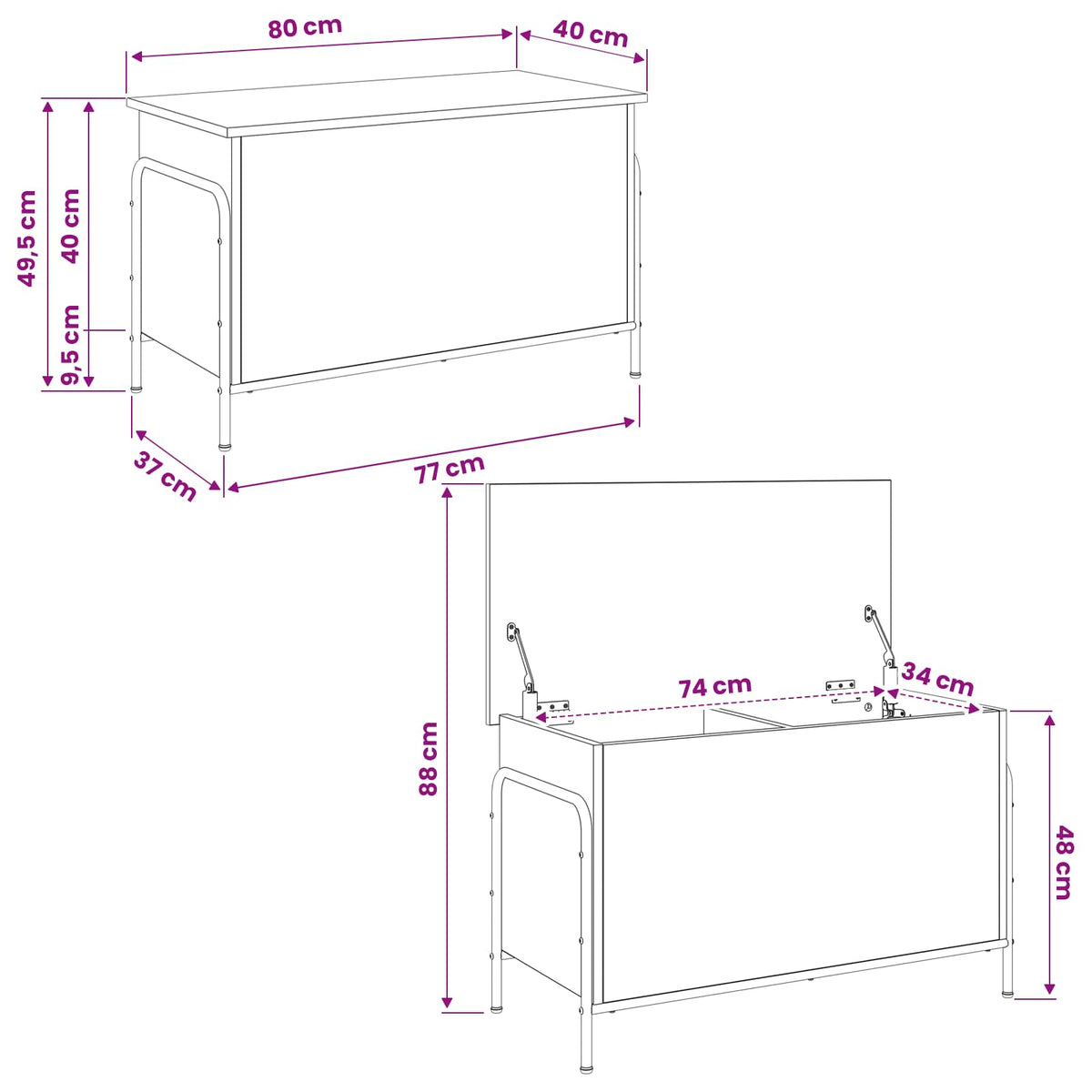 Opbevaringskasse Sort eg 80 x 40 x 49,5 cm Konstrueret træ
