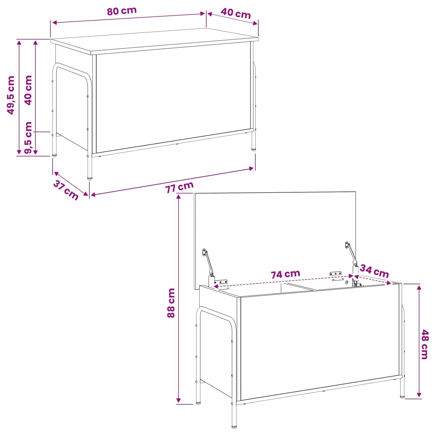 Opbevaringskasse Sonoma-eg 80 x 40 x 49,5 cm Konstrueret træ